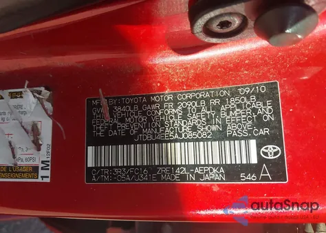2010 Toyota Corolla Le from USA, damaged, VIN JTDBU4EE5AJ085082